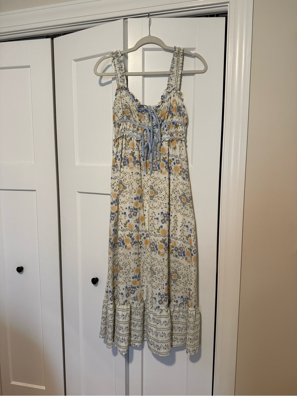 Blu Pepper Cream Maxi Dress with Blue and Yellow Floral Print